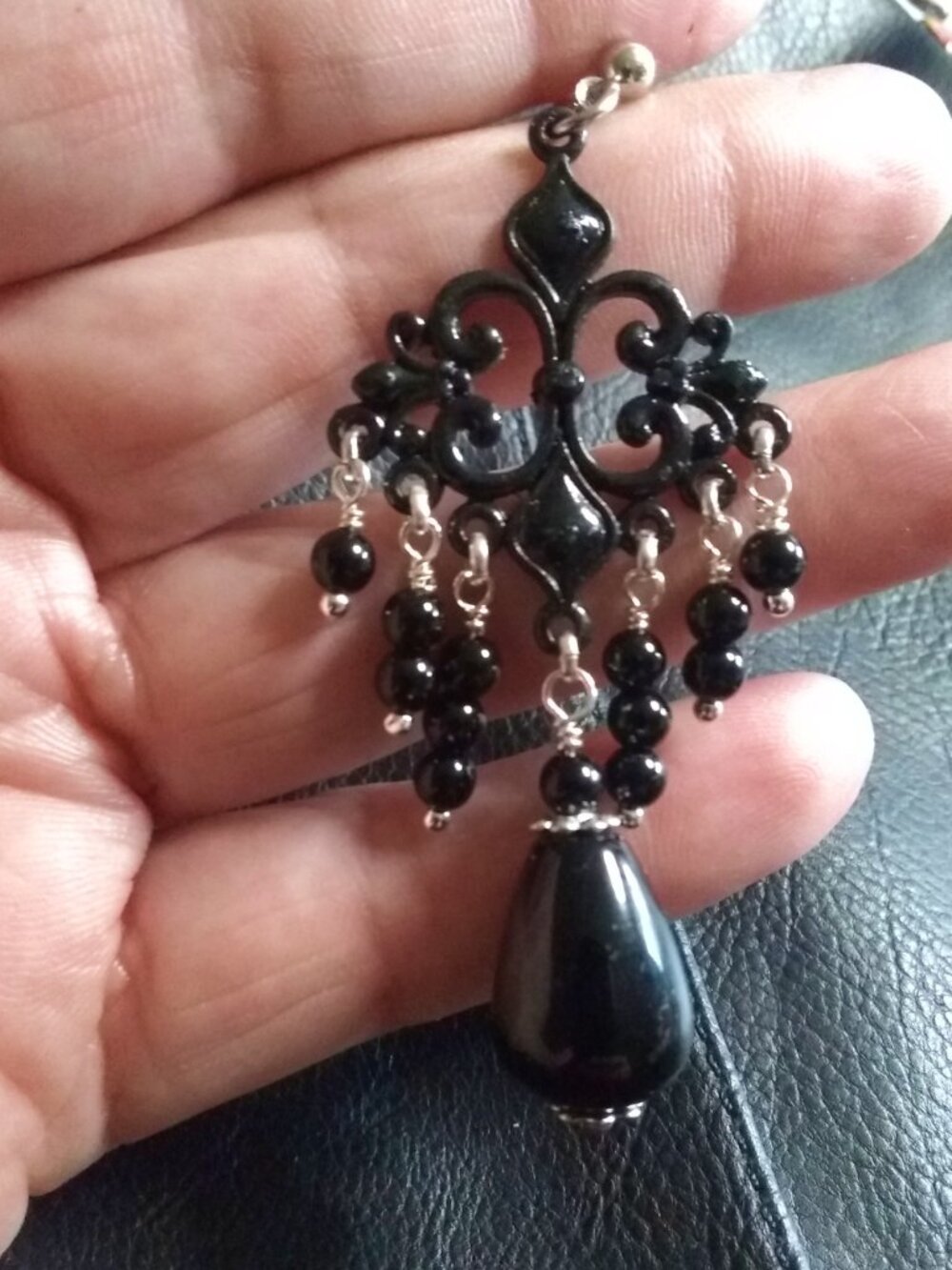 Devastatingly Sexy! Ornate & Opulent Black Onyx Chandelier Earrings - Edgy Goth! - Picture 10 of 10